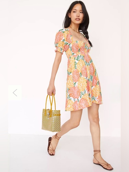 Harlow Dresses & Skirts - Anthropologie House of Harlow Orange, 100% Linen Yellow Floral Smocked Top M